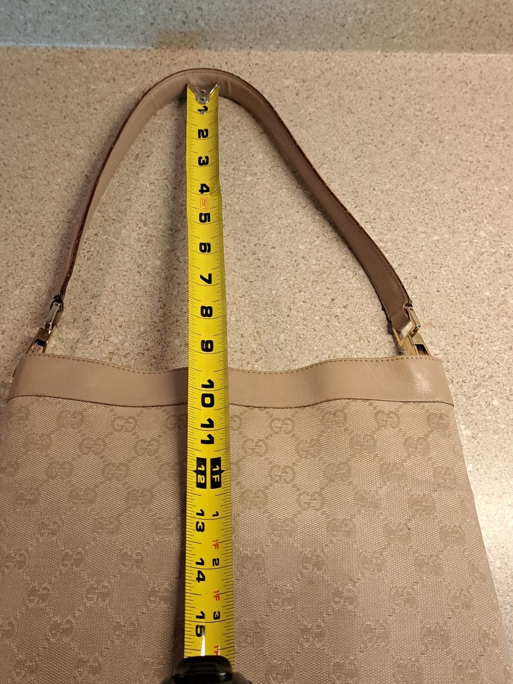 Gucci Beige Monogram Canvas Shoulder Bag with Gold Hardware - Picture 12 of 16
